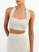 Elegant Cotton Linen Skirts Sets Vacation Bandage Top Women High Waist Split Skirts Summer 2-Piece Skirts Sets